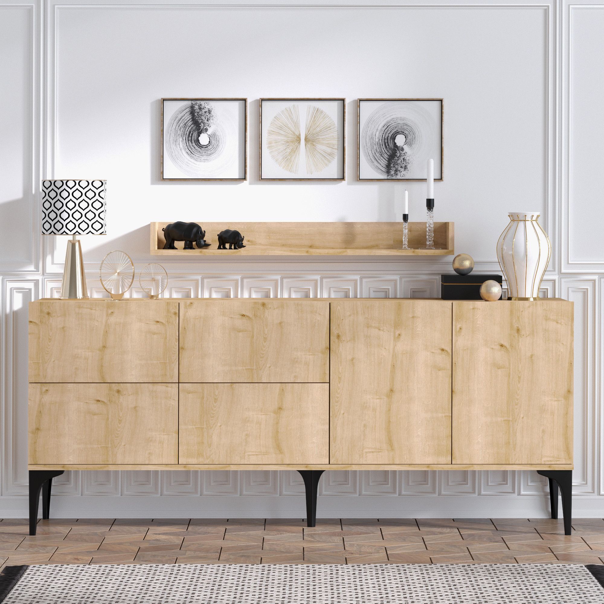 Stella Sideboard - Saphir/Eiche + Möbelfüße Stella Sideboard - Saphir/Eiche + Möbelfüße