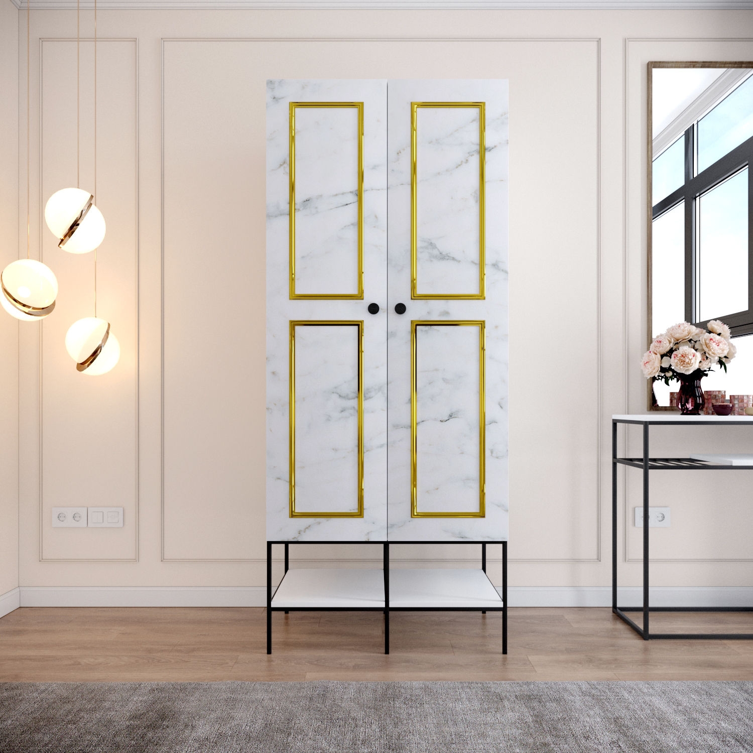 Martin Kleiderschrank 84 cm - Weißer Marmor/Gold Martin Kleiderschrank 84 cm - Weißer Marmor/Gold