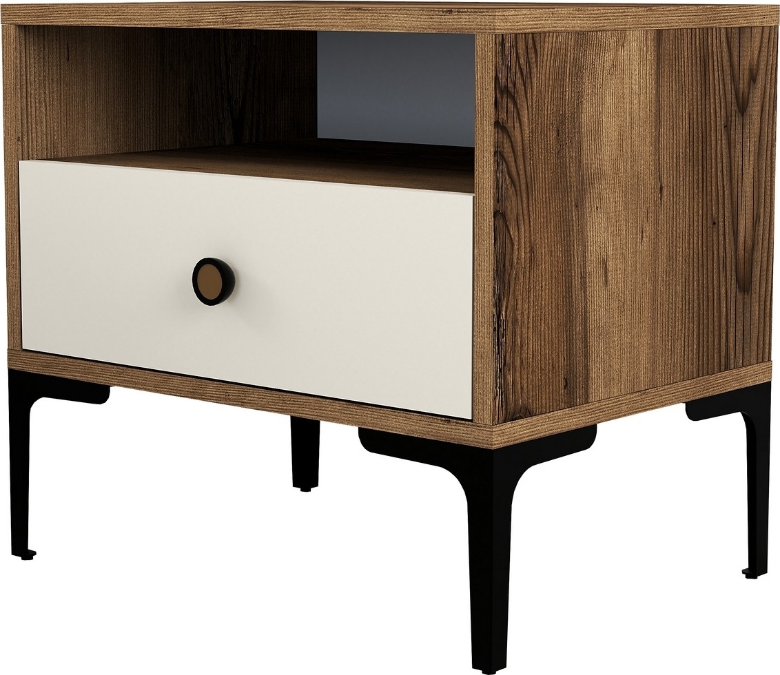 Lisbon Nachttisch - Nussbaum/cremewei�