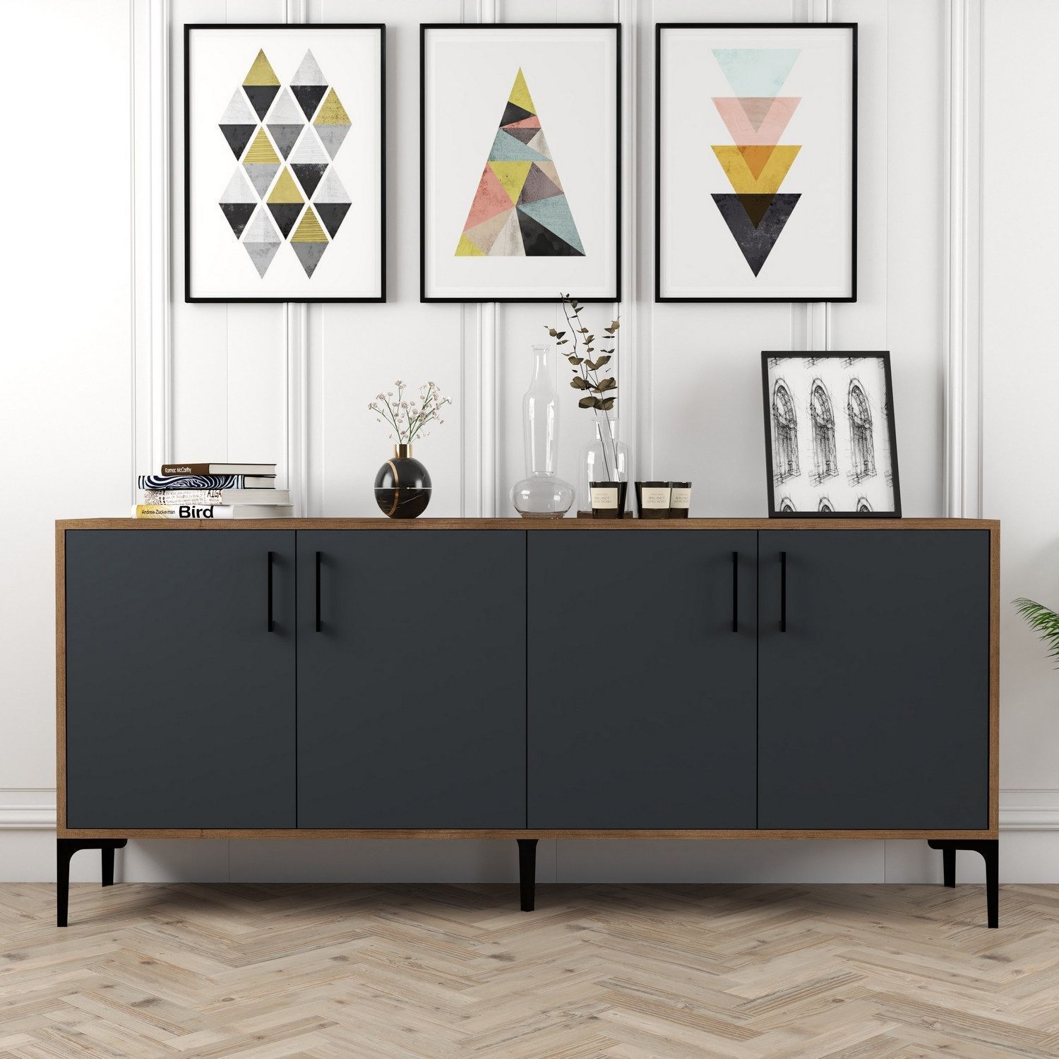 Kyiv Sideboard 180 cm - Nussbaum/anthrazit + M�belf��e