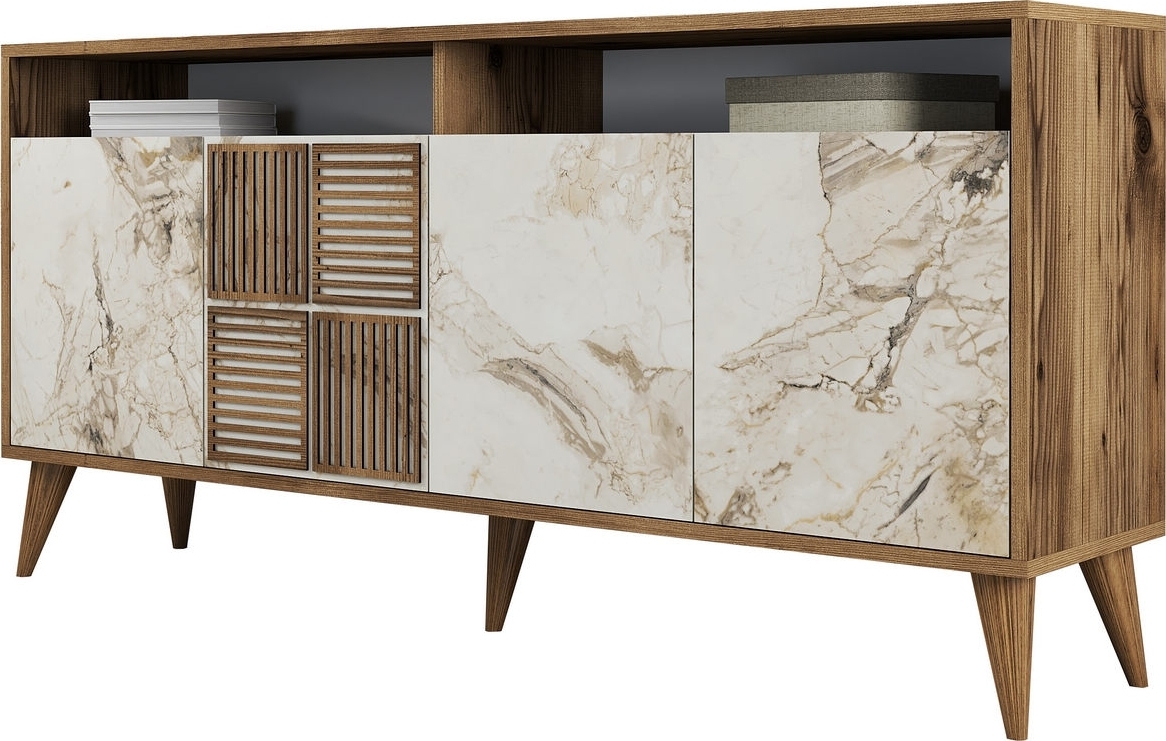 Milan Sideboard 160 cm - Nussbaum/wei�er Marmor