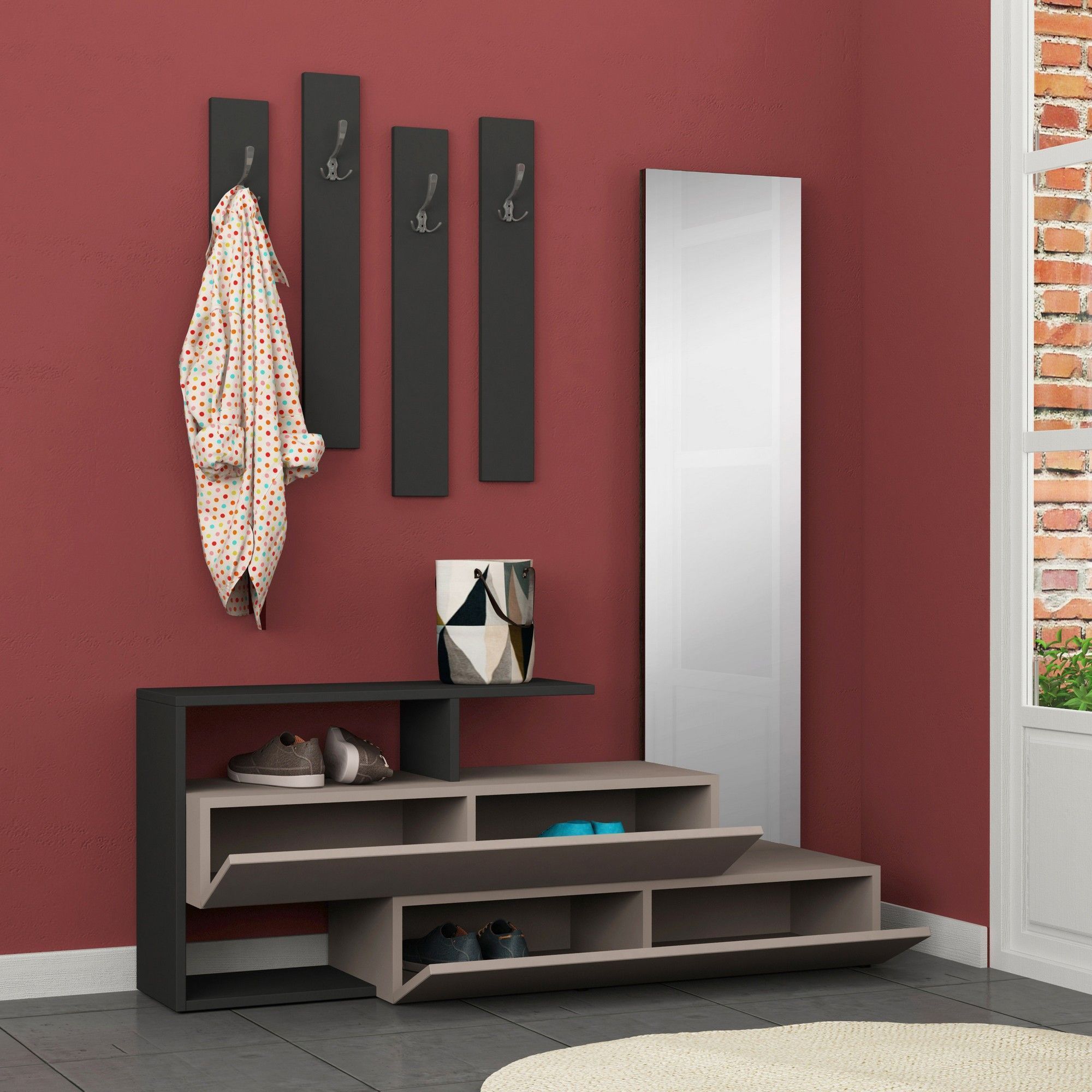 Flurm�bel mit Rahmen - Helles Veloursleder/Anthrazit