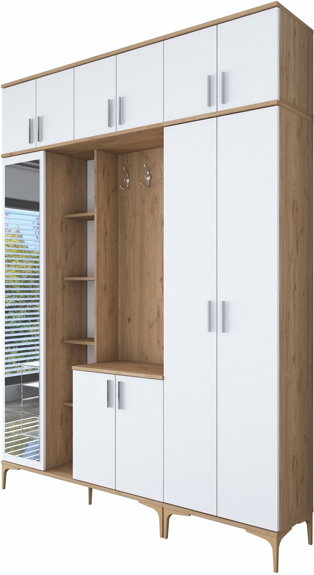 Esa Dielenmöbel 180 x 37,5 x 240 cm Variante B - Walnuss/Weiß Esa Dielenmöbel 180 x 37,5 x 240 cm Variante B - Walnuss/Weiß