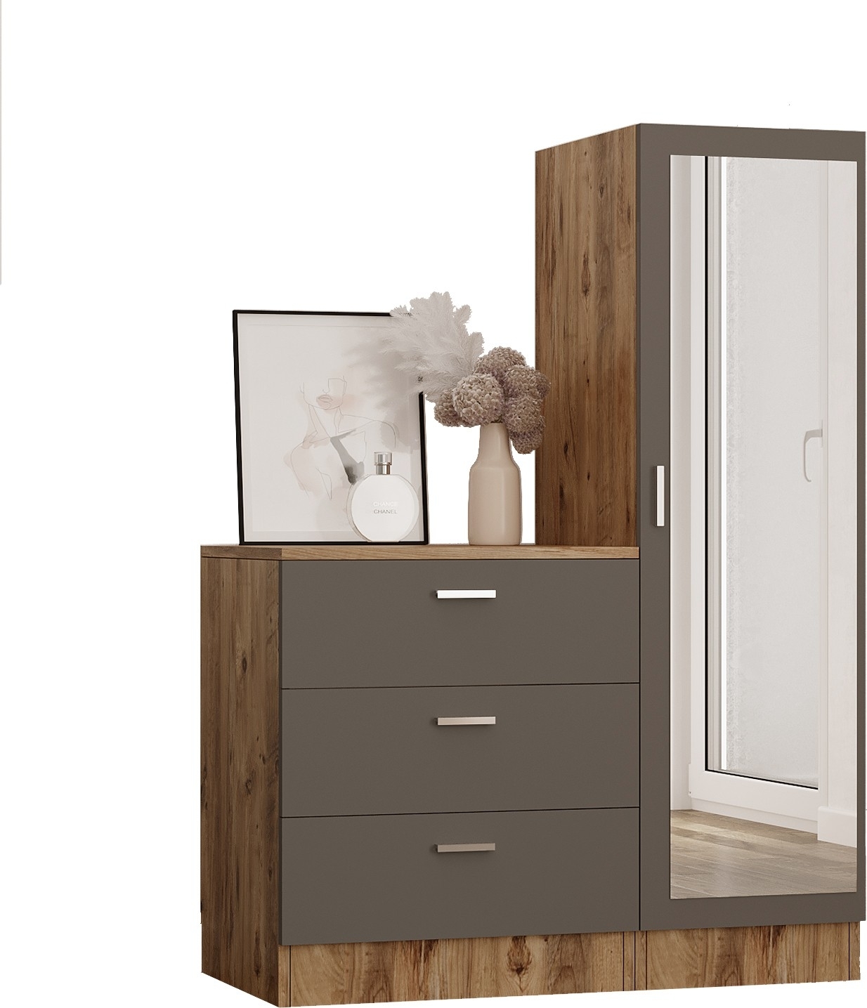 Cecilia Schrank und Kommode - Pinie/Anthrazit Cecilia Schrank und Kommode - Pinie/Anthrazit