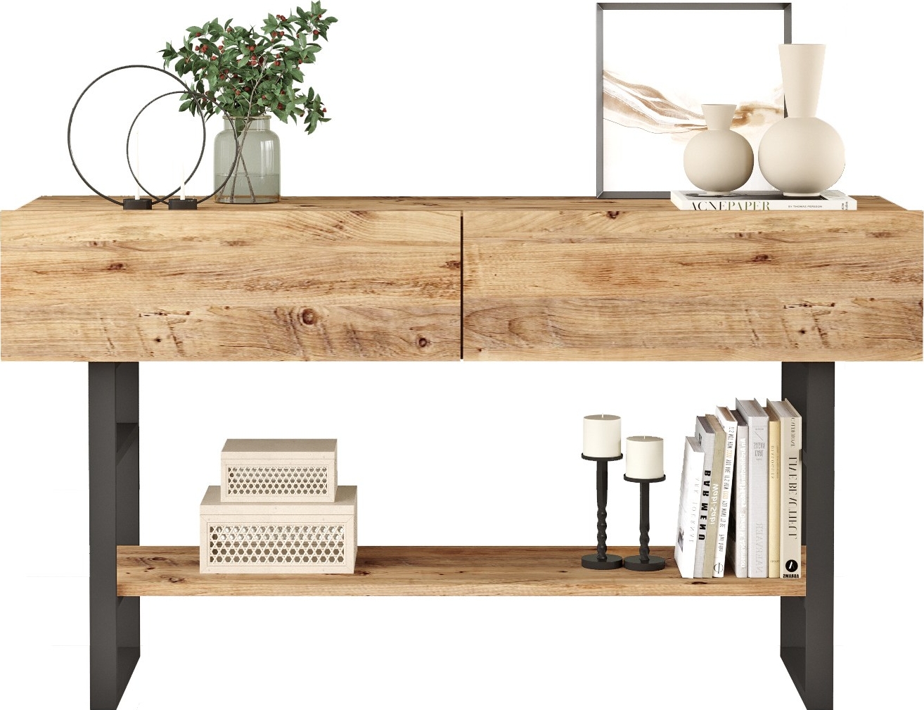 Flurtisch aus Metall 139 x 43 cm - Kiefer/Schwarz