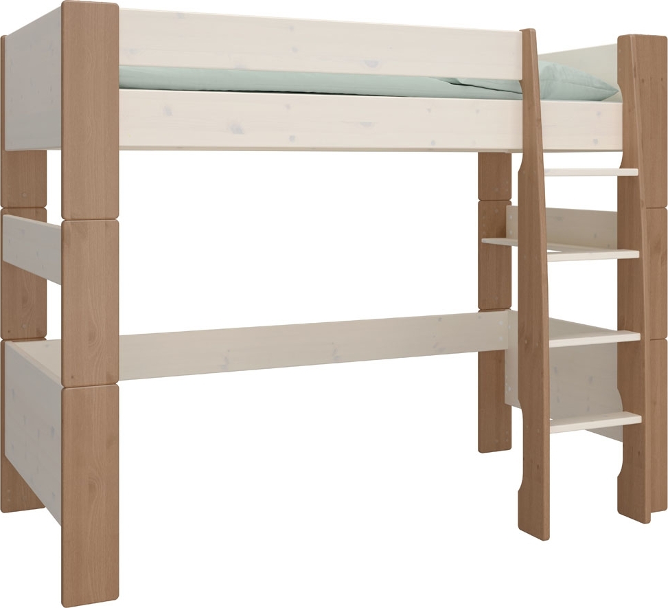 Hochbett für Kinder 90 x 200 cm - Weiß/Grau/Braun Hochbett für Kinder 90 x 200 cm - Weiß/Grau/Braun