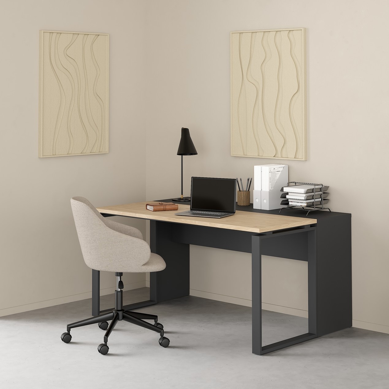 Schilderschreibtisch 150 cm mit Verlängerung - Mattgrau/Hickory Schilderschreibtisch 150 cm mit Verlängerung - Mattgrau/Hickory