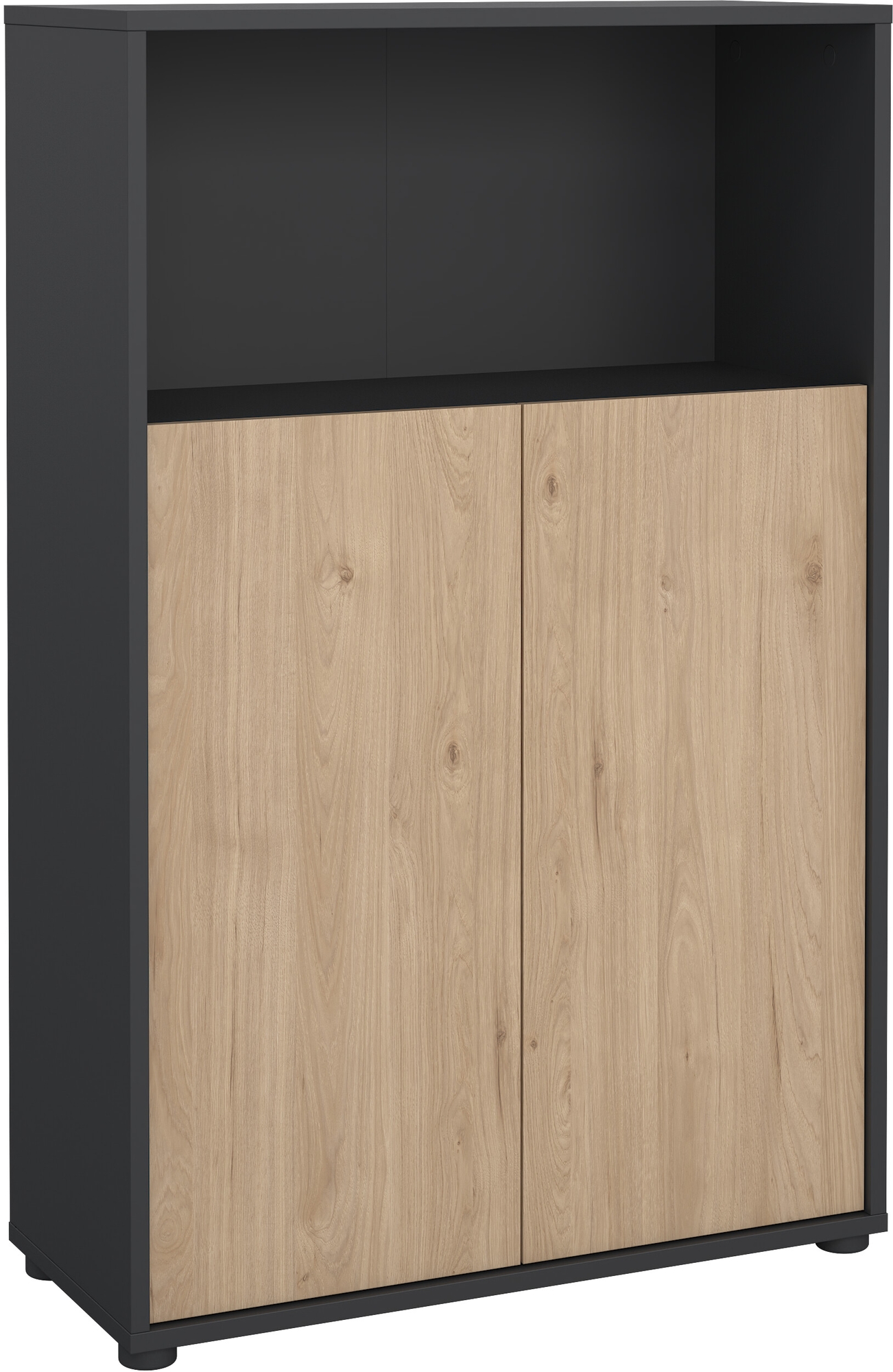 Niedriges Sign-B�cherregal mit T�ren - Mattgrau/Hickory