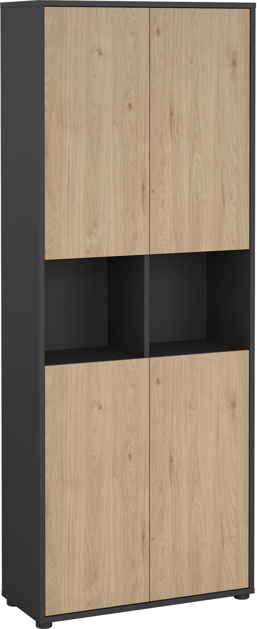 Sign hohes Bücherregal mit 4 Türen - Mattgrau/Hickory Sign hohes Bücherregal mit 4 Türen - Mattgrau/Hickory
