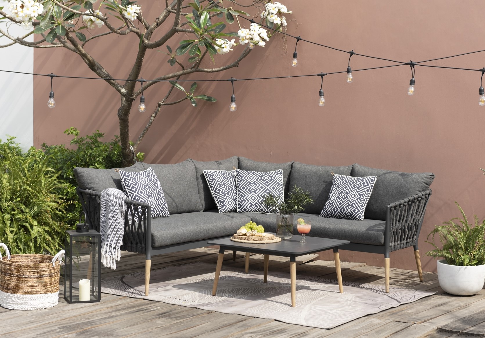 Lifestyle Garden Gartengruppe Ipanema mit Ecksofa und Tisch - Grau