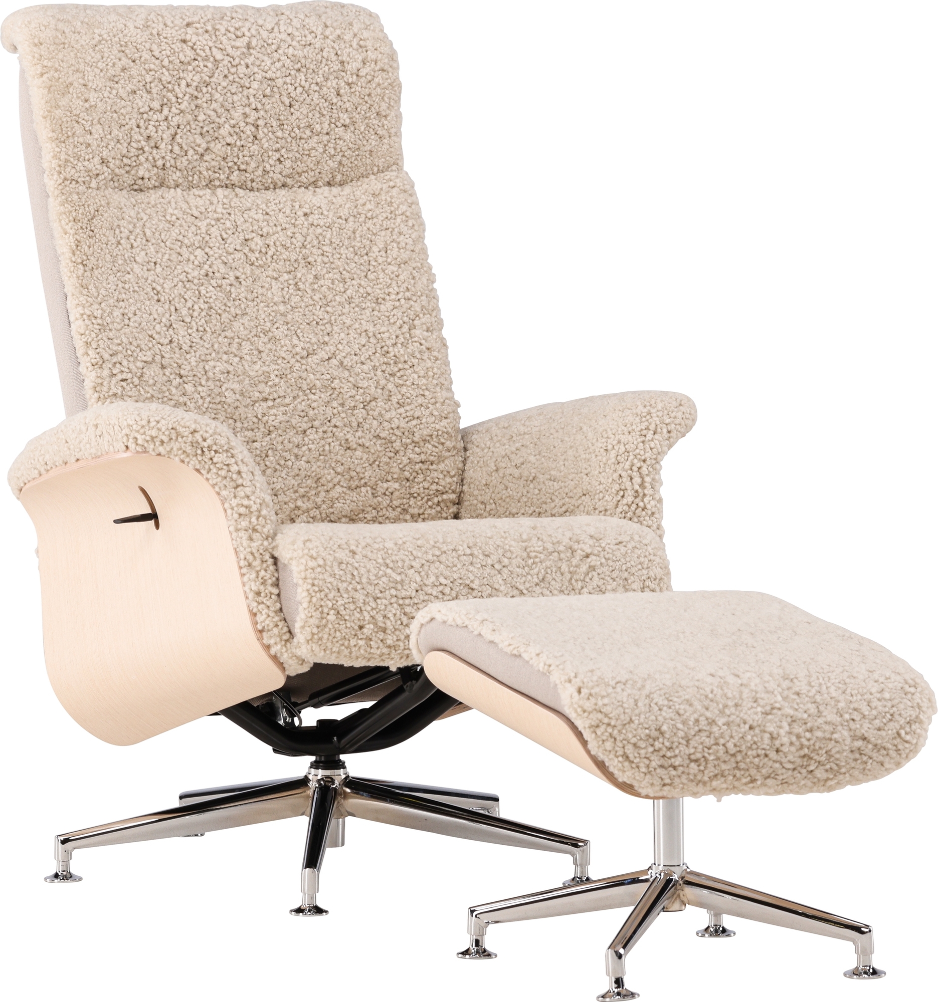 Relaxsessel mit Fußhocker aus echtem Schaffell beige/whitewash - Ulla Relaxsessel mit Fußhocker aus echtem Schaffell beige/whitewash - Ulla