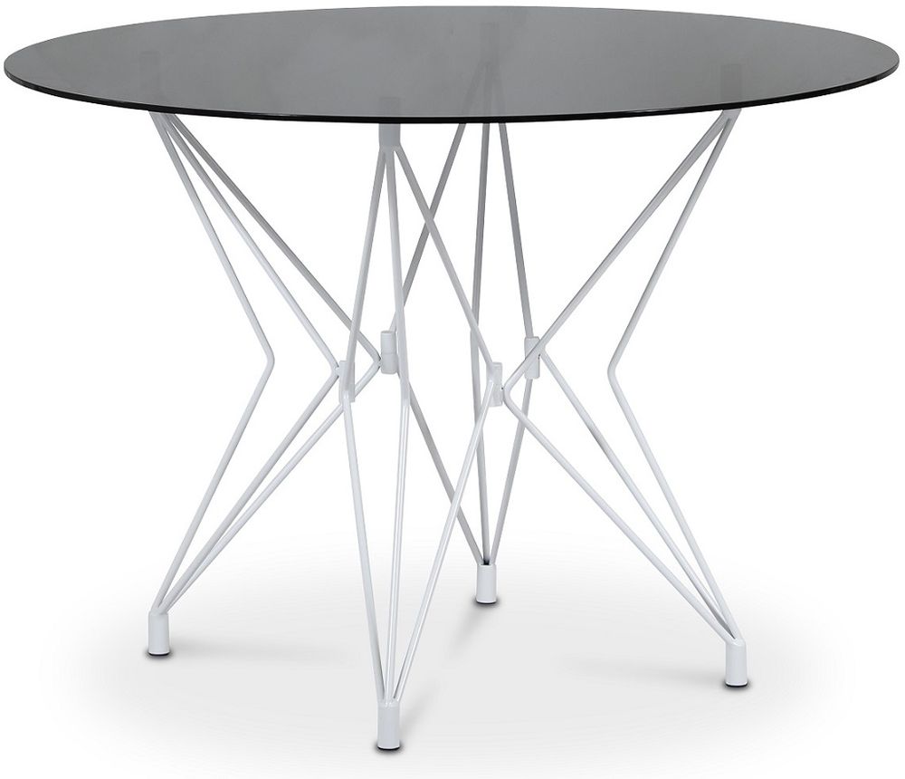 Zoo runder Esstisch mit Glasplatte �106 cm - Wei� / get�ntes Glas + M�belf��e