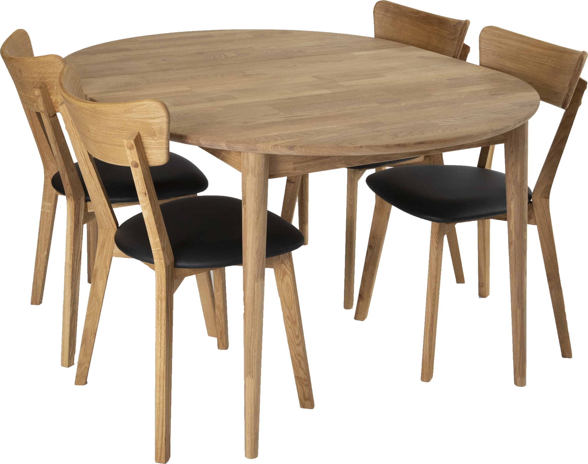 Essgruppe mit ausziehbarem Alborg-Esstisch und 4 Växjö-Esszimmerstühlen Essgruppe mit ausziehbarem Alborg-Esstisch und 4 Växjö-Esszimmerstühlen