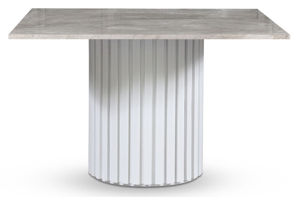 Empire-Esstisch 120 x 120 cm - Grauer Marmor / Weißes Lattenholzgestell Empire-Esstisch 120 x 120 cm - Grauer Marmor / Weißes Lattenholzgestell