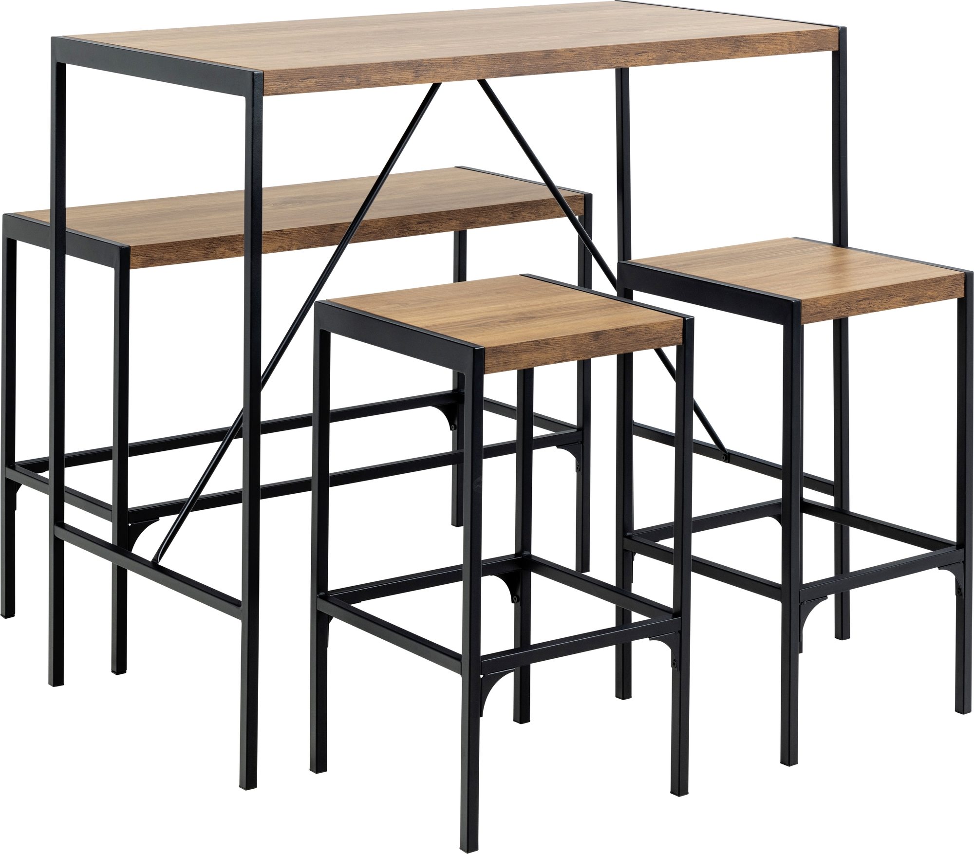 Bahamas Bargruppe mit Tisch, Bank und 2 St�hlen - Eiche/Schwarz