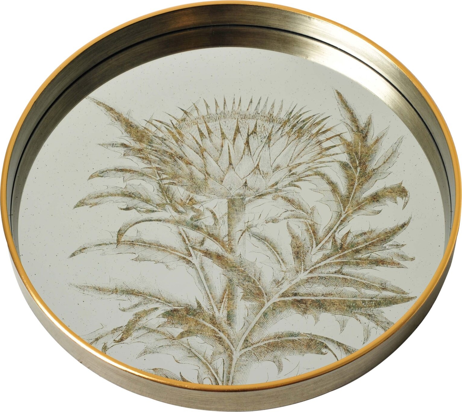 Goldenes Serviertablett mit Spiegelglas - Pflanze