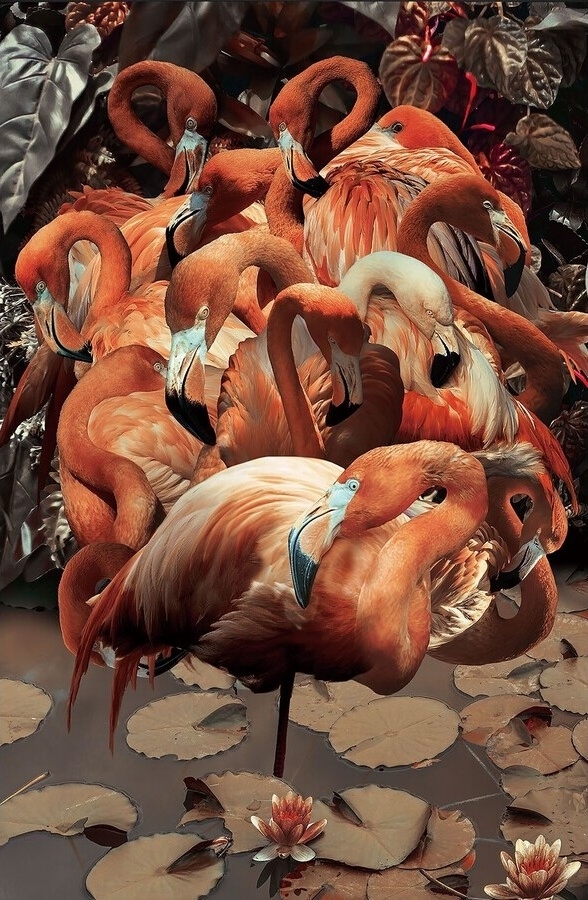 Glasmalerei - Flamingo - 80 x 120 cm