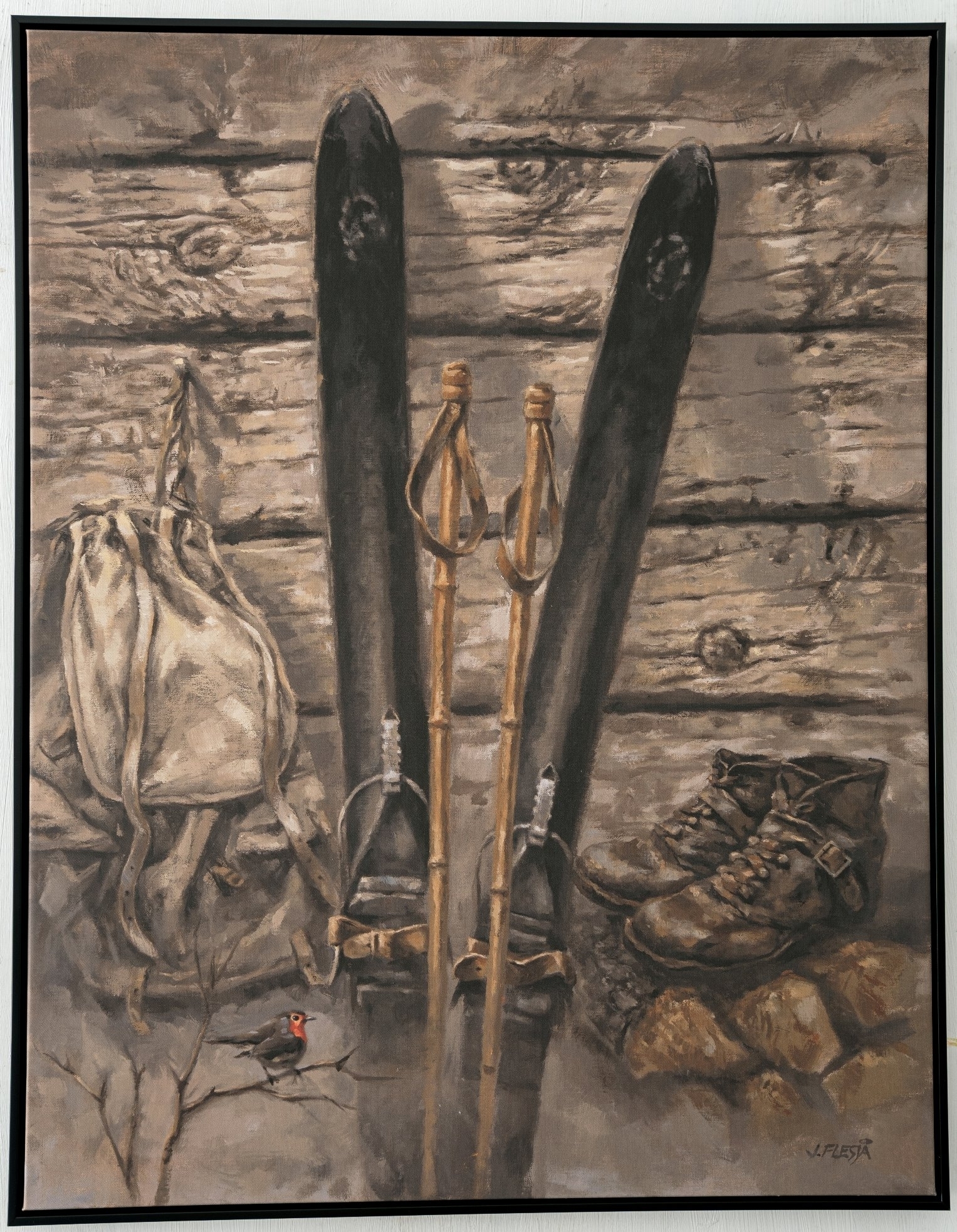 Leinwand mit schwarzem Kunststoffrahmen - 70 x 90 cm - Ski