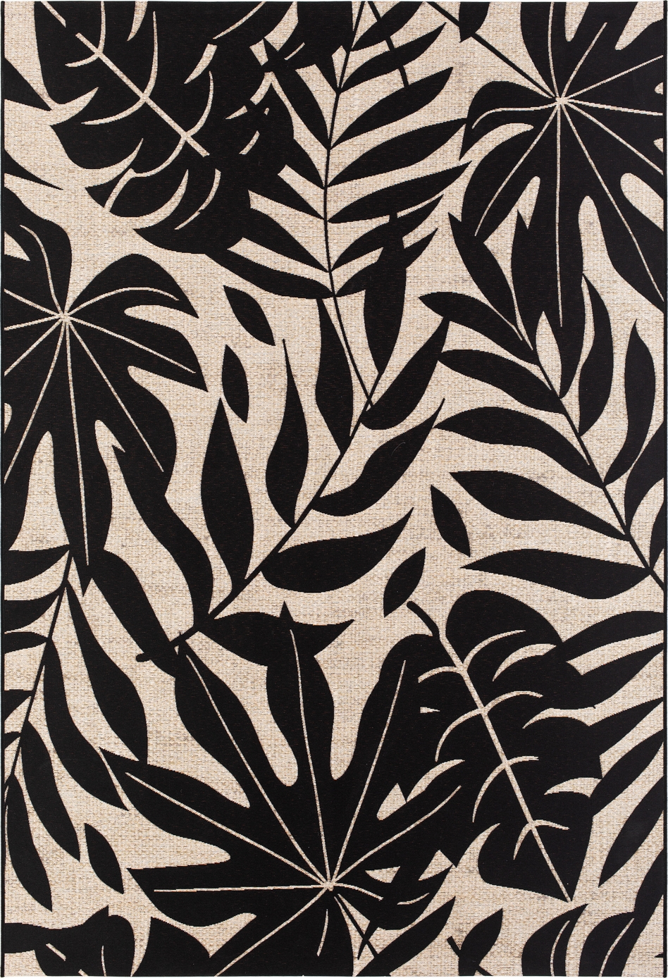 Domani Monstera flach gewebter Teppich Schwarz