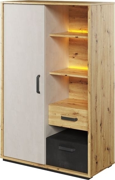 Qubic Schrank 90 cm - Artisan Eiche/Grau/Schwarz