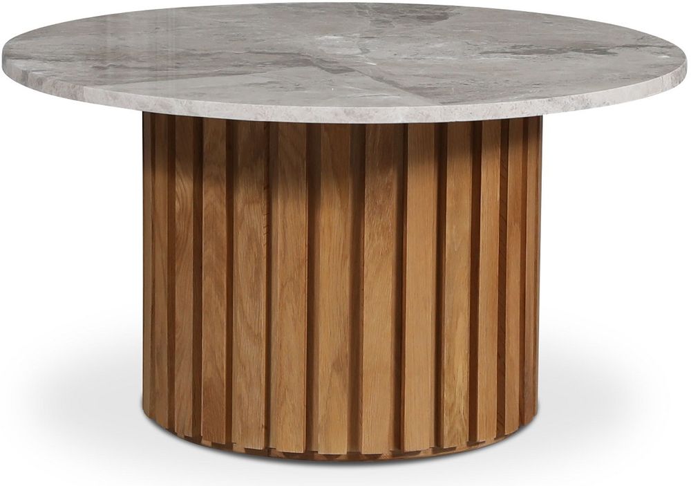 Marmor Couchtisch �85 - Eiche / graubeiger Marmor