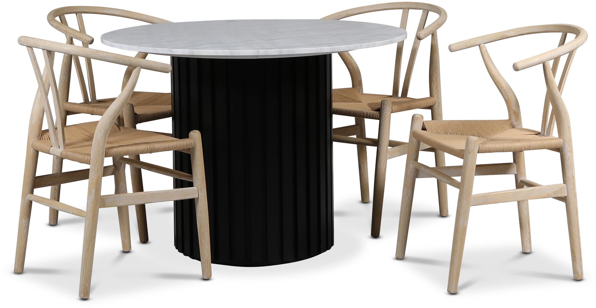 Sumo Essgruppe �105 cm inkl. 4 Brandon Esszimmerst�hle wei� get�ncht - Schwarz gebeizt / Heller Marmor