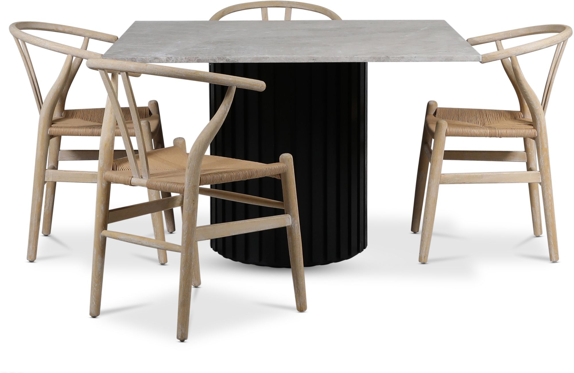 Sumo Essgruppe 120x120 cm inkl. 4 Brandon Esszimmerstühle weiß getüncht - Schwarzer Fleck / Silberner Marmor Sumo Essgruppe 120x120 cm inkl. 4 Brandon Esszimmerstühle weiß getüncht - Schwarzer Fleck / Silberner Marmor