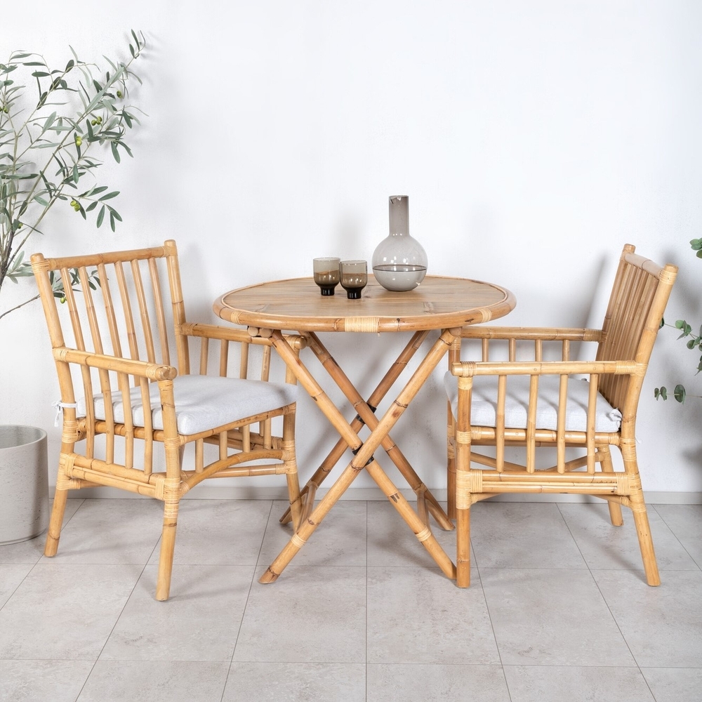 Outdoor-Essgruppe aus Rohrgeflecht mit 2 Rohrst�hlen - Natur/Sandbeige