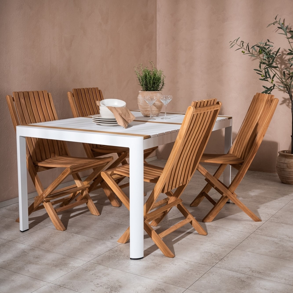 Togo Outdoor-Essgruppe mit 4 Ghana-St�hlen - Teak/Wei�