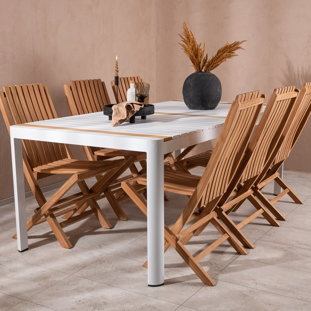 Togo Outdoor-Essgruppe mit 6 Ghana-St�hlen - Teak/Wei�