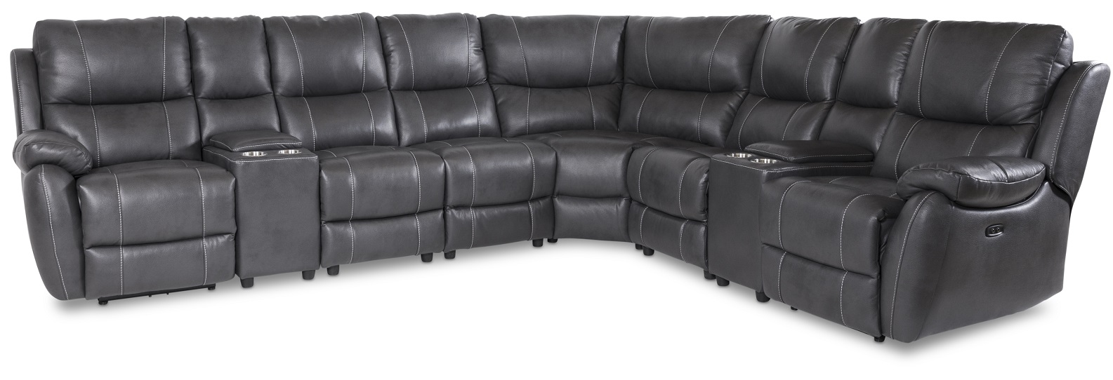 Enjoy Liege-Ecksofa - 6-Sitzer (elektrisch) in grauem Kunstleder (Modell V) Enjoy Liege-Ecksofa - 6-Sitzer (elektrisch) in grauem Kunstleder (Modell V)