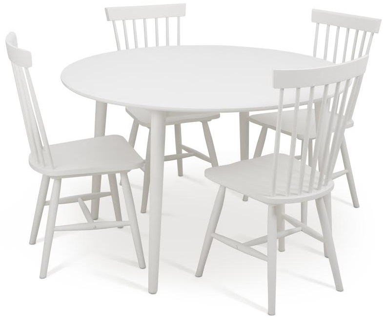 Rosvik runder wei�er Esstisch mit 4 Karl-St�hlen- Wei�