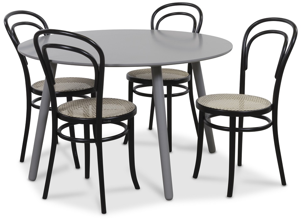 Rosvik Essgruppe grau runder Tisch mit 4 Thonet Stühlen - Grau / Schwarz Rosvik Essgruppe grau runder Tisch mit 4 Thonet Stühlen - Grau / Schwarz