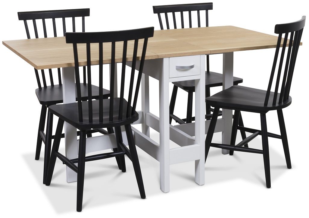 Signum Essgruppe Slag Tisch Weiß/Eiche mit 4 schwarzen Karl-Stegstühlen Signum Essgruppe Slag Tisch Weiß/Eiche mit 4 schwarzen Karl-Stegstühlen