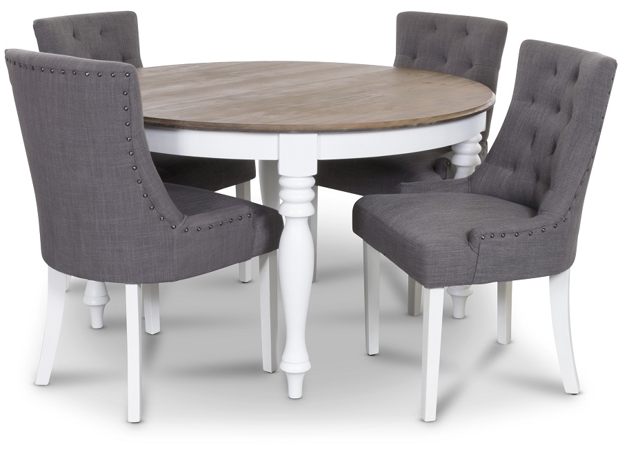 New England Essgruppe inklusive 4 Tuva Esszimmerst�hlen aus grauem Stoff + 4.00 x Stuhlkissen