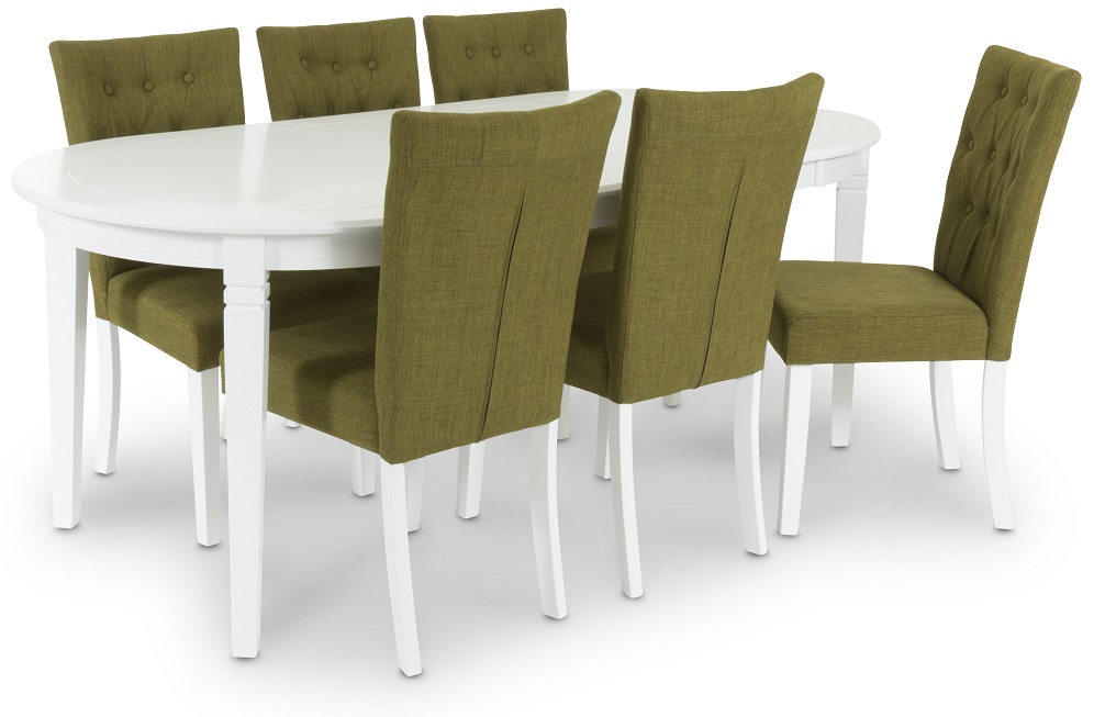 Sandhamn Esstischgruppe Ovaler Tisch mit 6 Crocket-St�hlen aus gr�nem Stoff