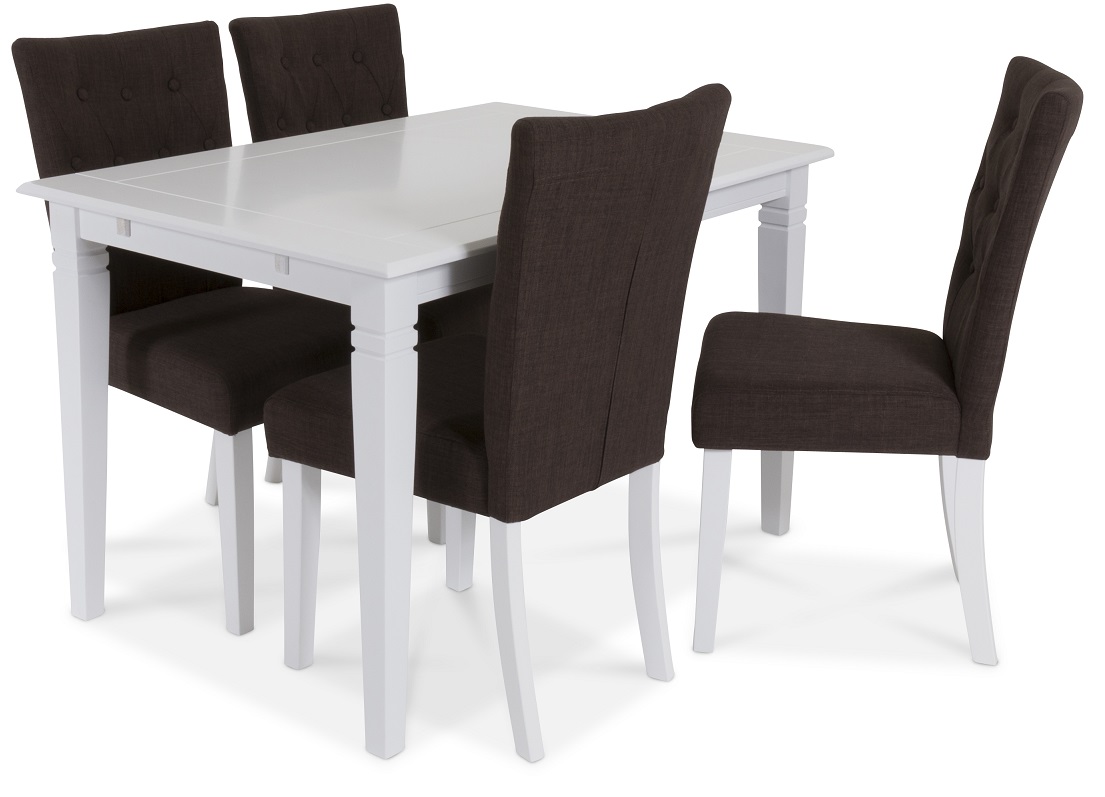 Sandhamn Esstischgruppe 120 cm Tisch mit 4 Crocket Stühlen in braunem Stoff Sandhamn Esstischgruppe 120 cm Tisch mit 4 Crocket Stühlen in braunem Stoff