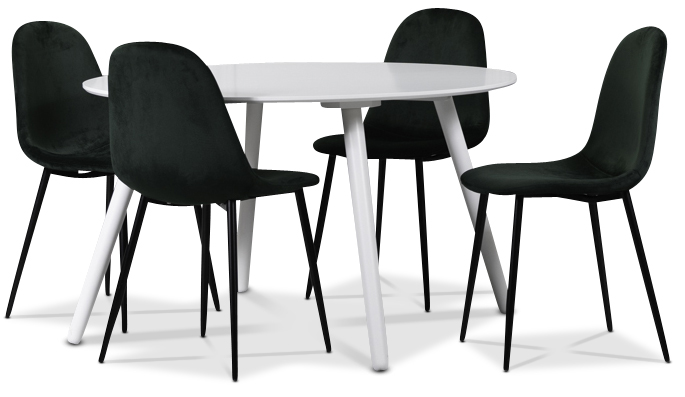 Rosvik Essgruppe, Esstisch mit 4 Carisma Samtst�hlen - Wei�/Gr�n