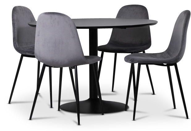 Seat Essgruppe, Esstisch mit 4 Carisma Samtst�hlen - Schwarz/Grau