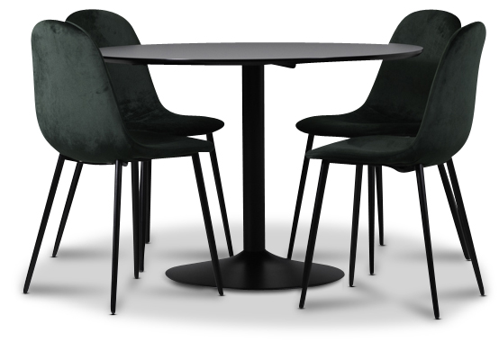 Sitz-Essgruppe, Esstisch mit 4 Carisma-Samtst�hlen - Schwarz/Dunkelgr�n