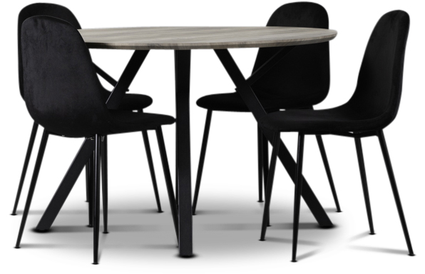 Smokey Esstischset, runder Esstisch mit 4 Carisma Samtst�hlen - Schwarz