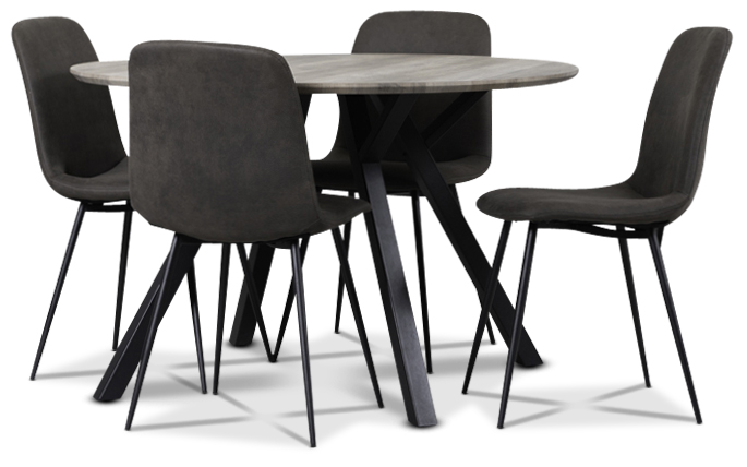 Smokey Essgruppe, runder Esstisch mit 4 Esszimmerstühlen - Vintage + 4.00 x Stuhlkissen Smokey Essgruppe, runder Esstisch mit 4 Esszimmerstühlen - Vintage + 4.00 x Stuhlkissen