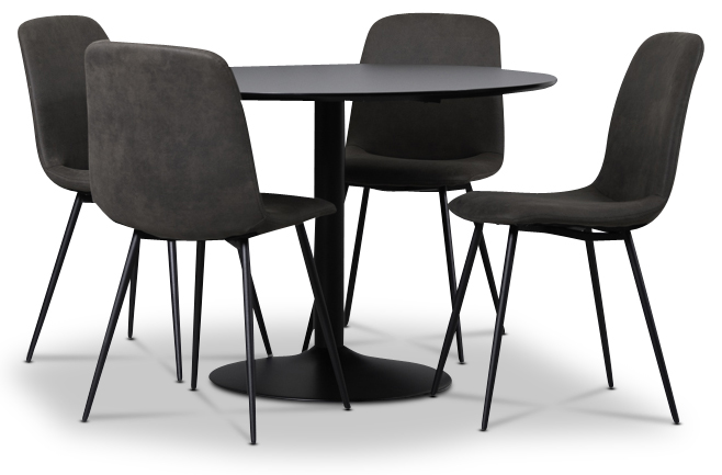 Sitz-Essgruppe, Esstisch mit 4 Smokey-Esszimmerstühlen - Schwarz/Vintage + 3.00 x Möbelfüße Sitz-Essgruppe, Esstisch mit 4 Smokey-Esszimmerstühlen - Schwarz/Vintage + 3.00 x Möbelfüße