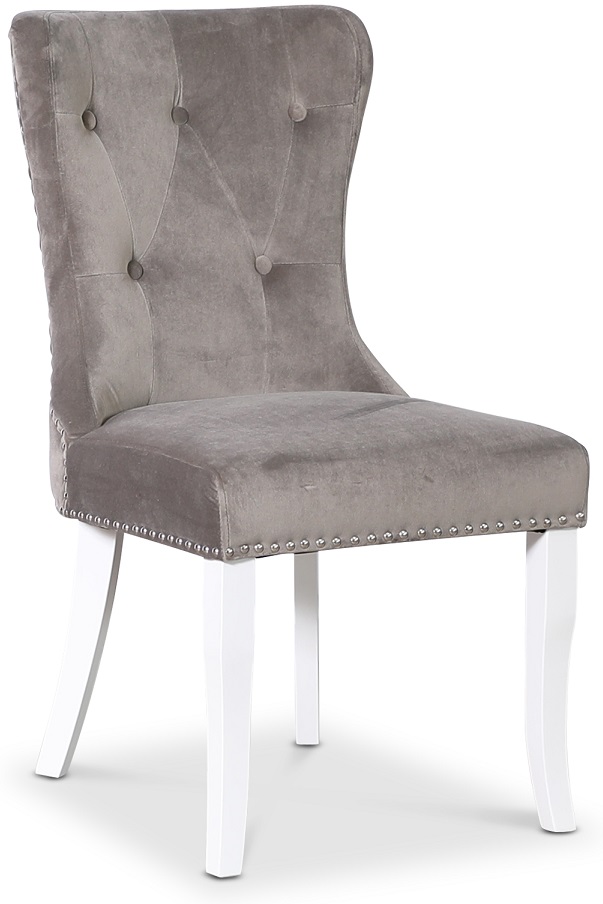 Ingrid Esszimmerstuhl - Grauer Samt / Wei�e Beine