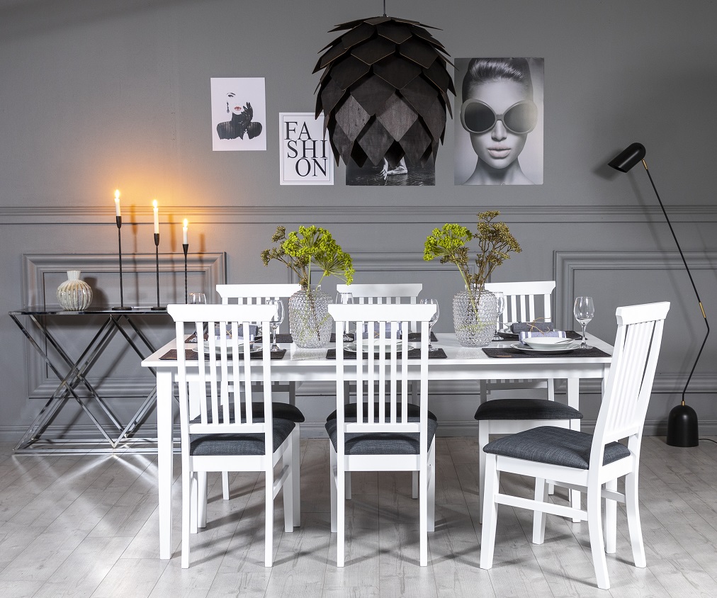 G�s� Essgruppe 180 cm mit 6 M�s� St�hlen - Wei�