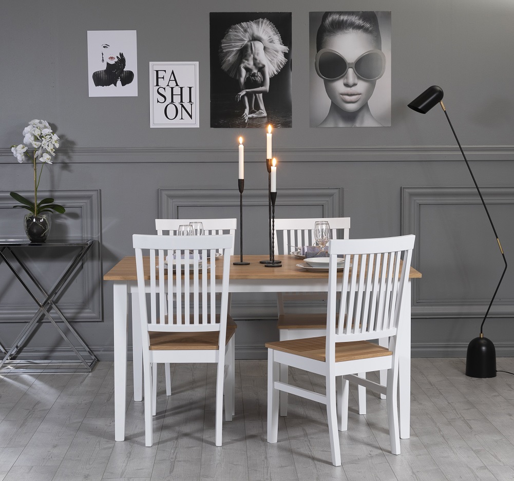 Esstisch-Set: Tisch 140x90 cm inkl. 4 St�hle - Eiche/Wei� - F�r�