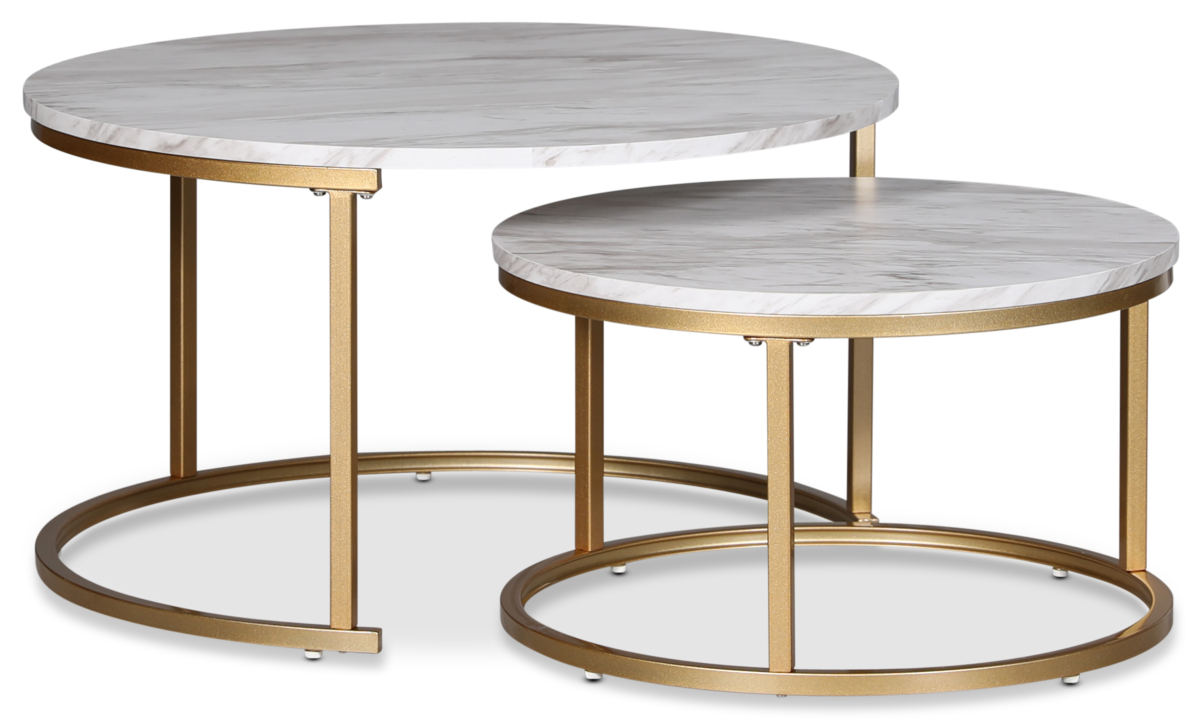 Solano Beistelltisch Ø80/60 cm - Weiße Marmorimitation / Messing Solano Beistelltisch Ø80/60 cm - Weiße Marmorimitation / Messing