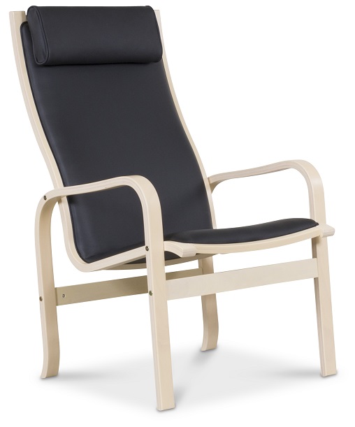 Sessel Frank aus schwarzem Leder - Buch wei� pigmentiert