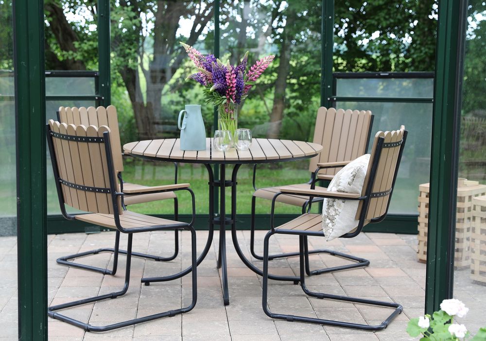 Holmsund Esstisch f�r Gruppen inkl. 4 St�hle - Schwarz/Braun + Textilpflege f�r M�bel