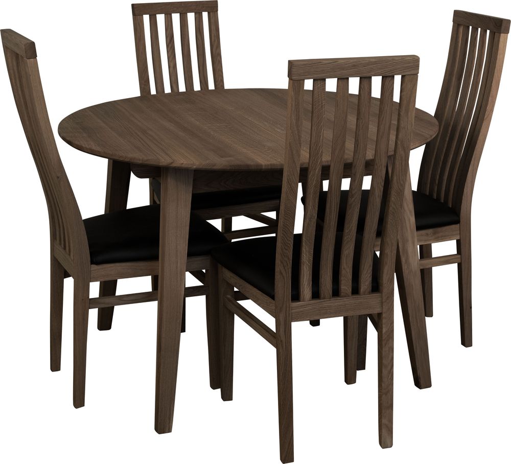 Essgruppe Genova Esstisch 110-160 cm inkl. 4 Alaska St�hle - Braun ge�lte Eiche/schwarzes Kunstleder